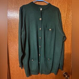 Vintage 1980’s Venezia Cardigan, Green Sweater, Metal Buttons
